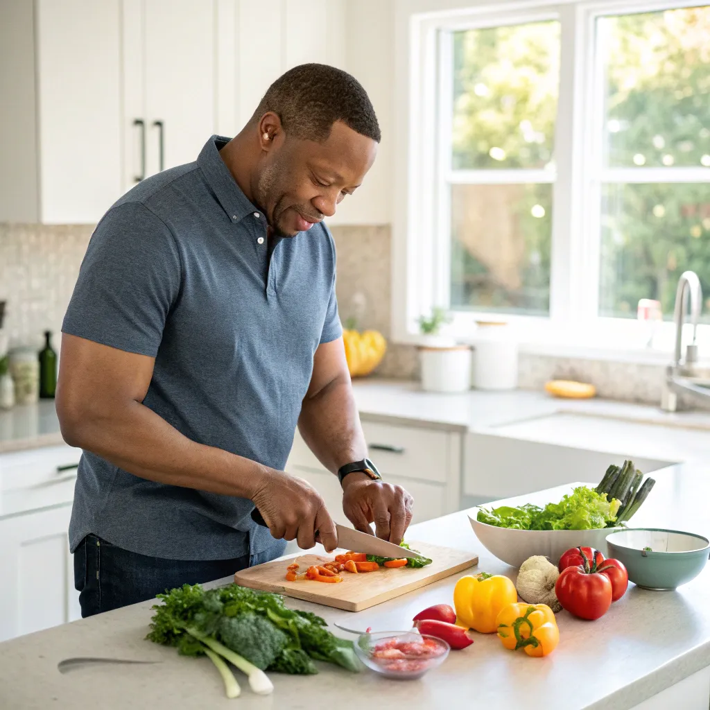 Michael Thompson preparing a heart-healthy meal