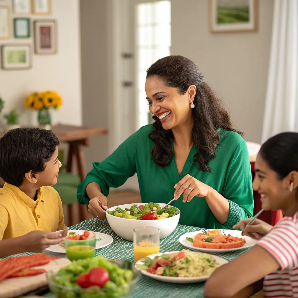 Sarah Green with her family enjoying a nutritious meal